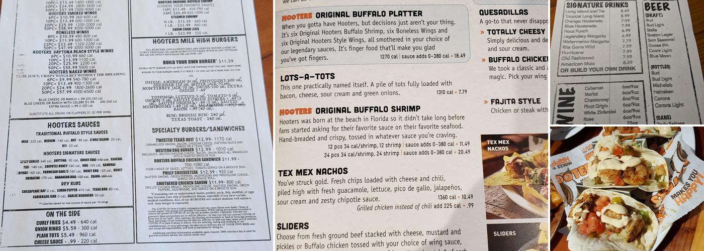 Hooters Menu
