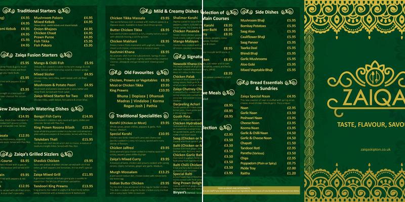 Zaiqa Skipton Menu