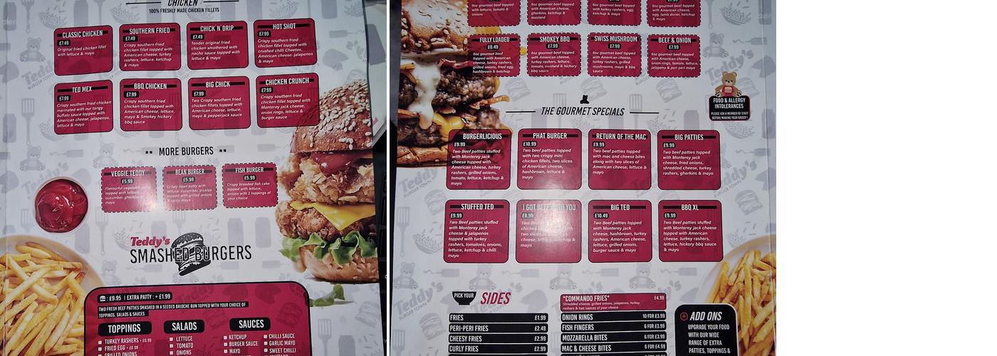 Teddys Burger Town Menu