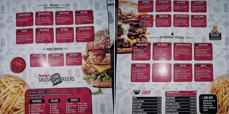 Teddys Burger Town Menu