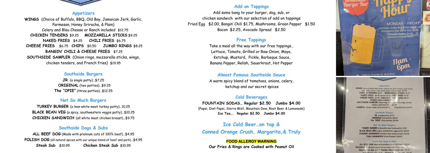 Southside Burger Bar Menu