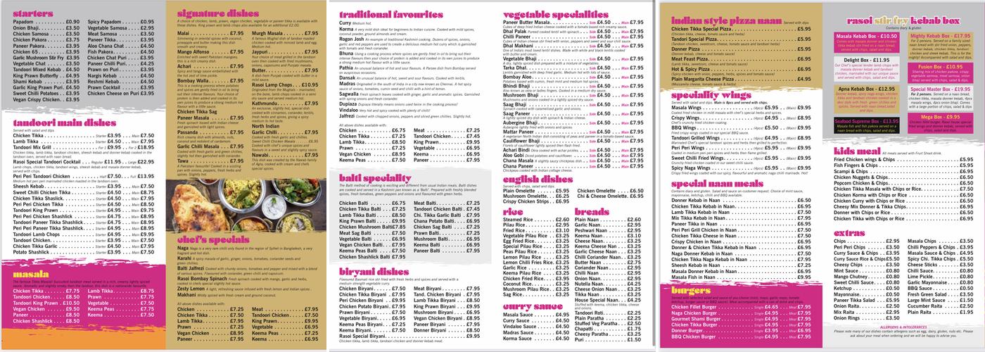 Rasoi Walsall Wood Menu