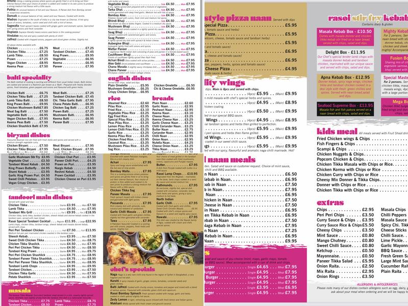 Rasoi Walsall Wood Menu