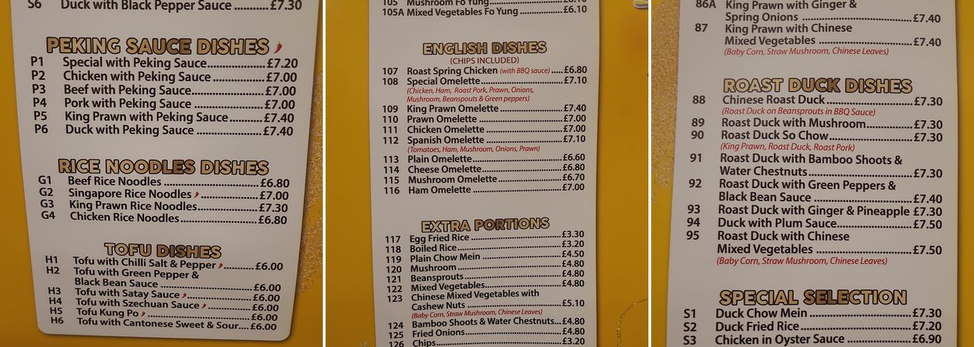 Golden Dragon Chinese Takeaway Menu