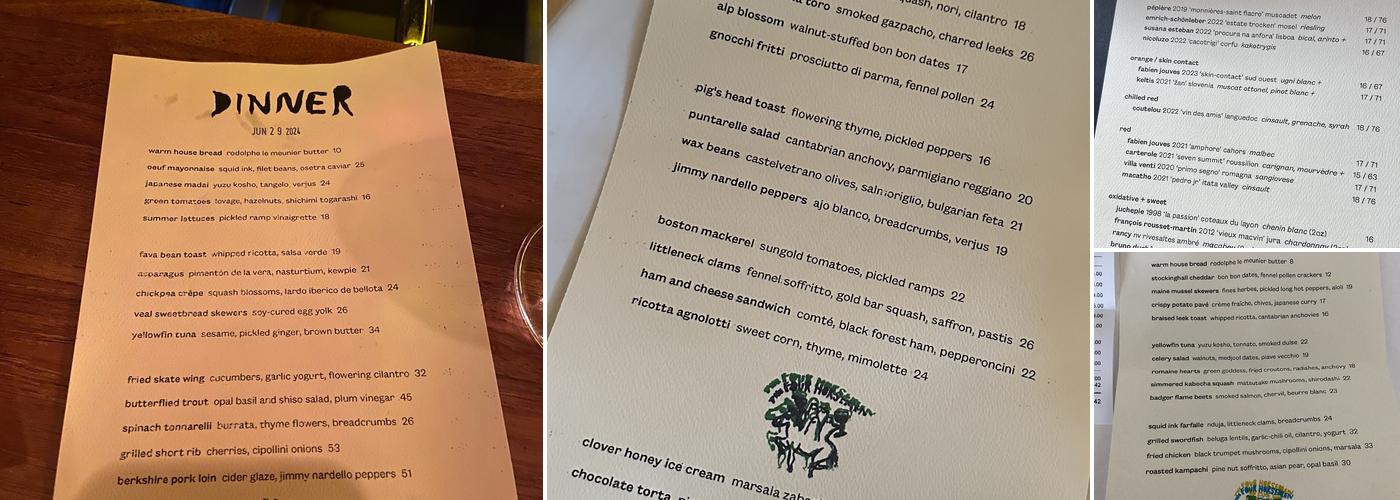 The Four Horsemen Menu