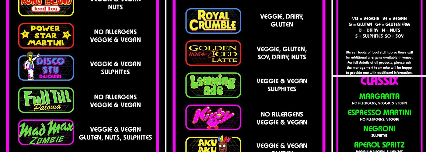 NQ64 Arcade Bar - Newcastle Menu