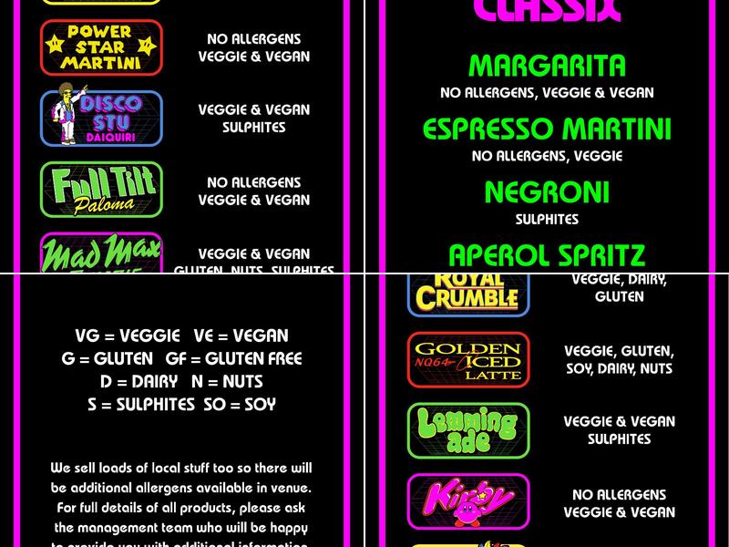 NQ64 Arcade Bar - Newcastle Menu