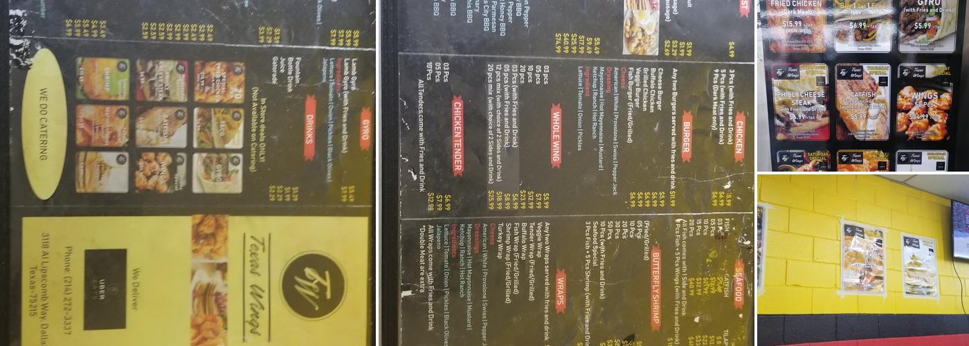 Texas wing Menu