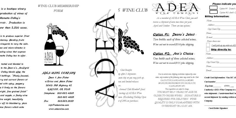 ADEA Wine Co Menu