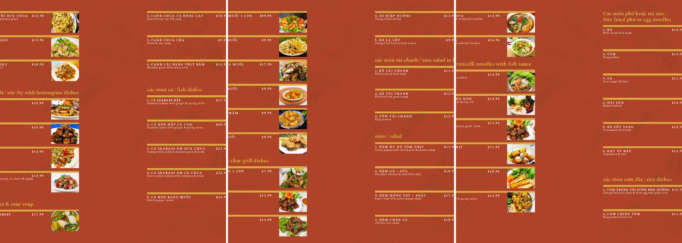 Que Huong Restaurant and Karaoke Menu