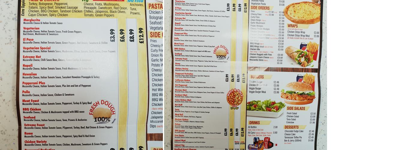 Uno Pizza Menu