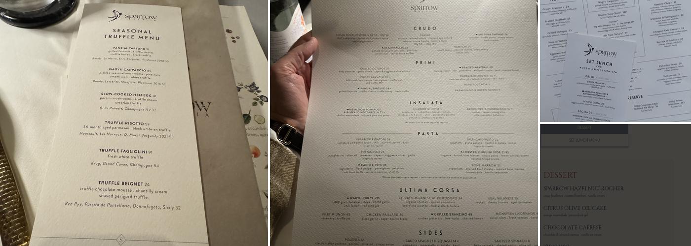 Sparrow Italia Mayfair Menu