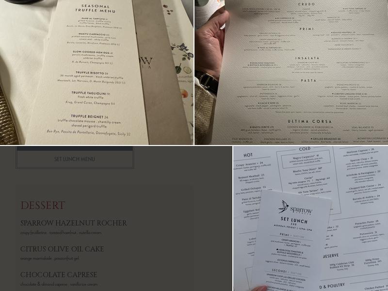 Sparrow Italia Mayfair Menu