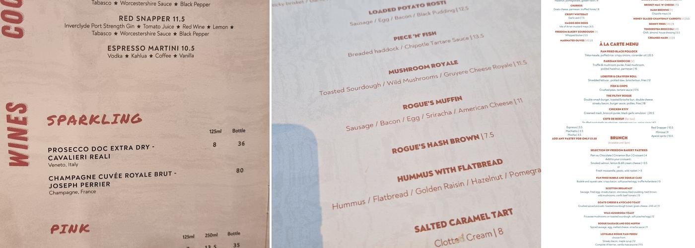 The Loveable Rogue East End Menu