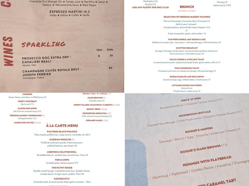 The Loveable Rogue East End Menu
