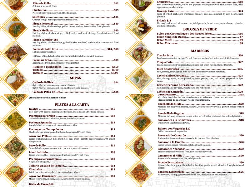 INGAPIRCA RESTAURANT Menu