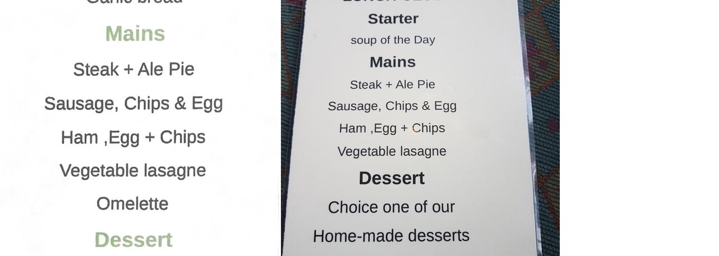 The Travellers Rest Menu