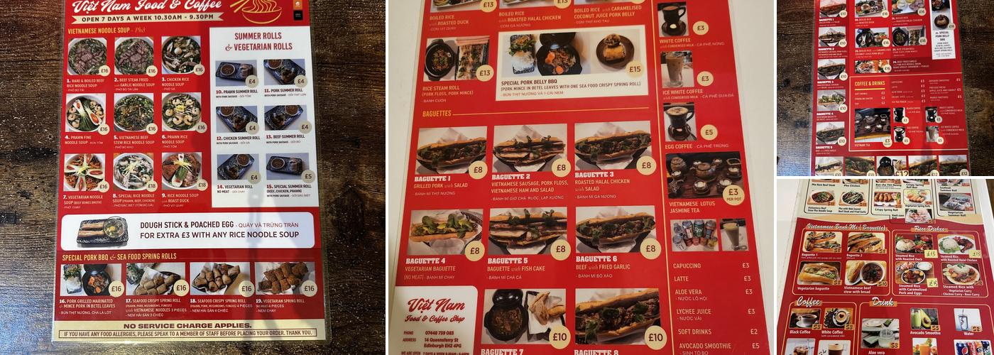 Vietnamese Food and Coffee Menu