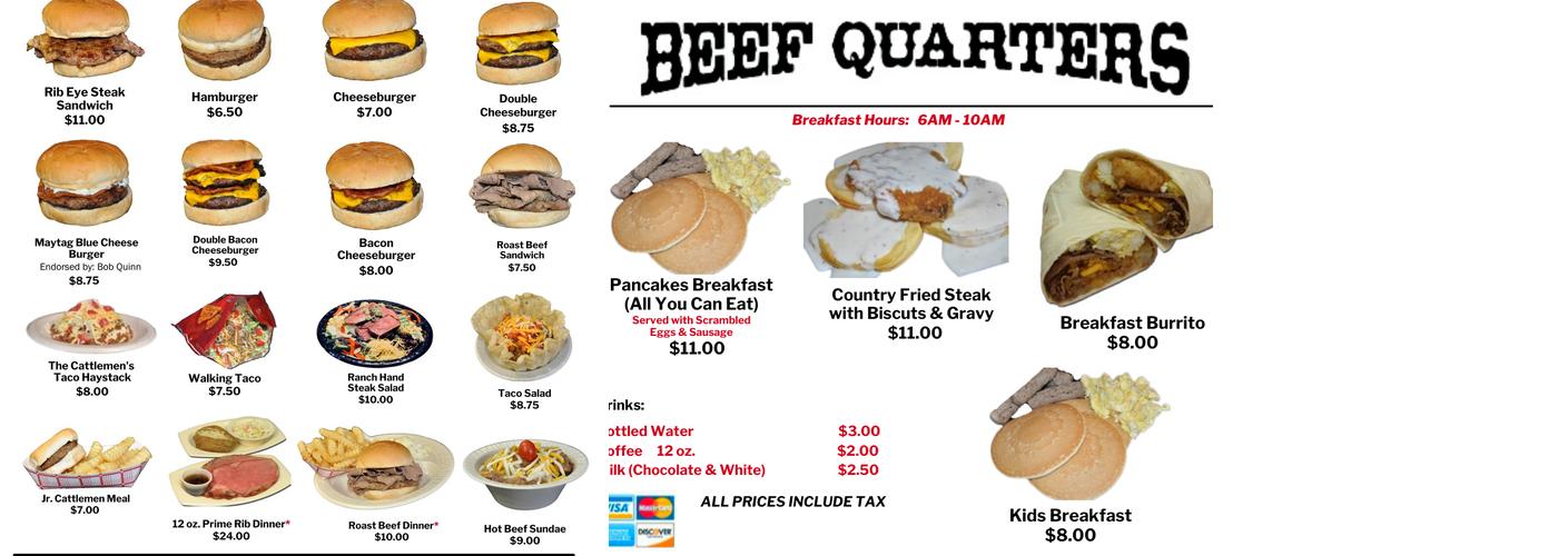 Cattleman’s Beef Quarters Menu
