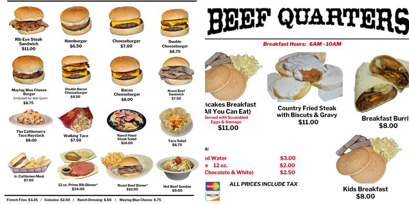 Cattleman’s Beef Quarters Menu