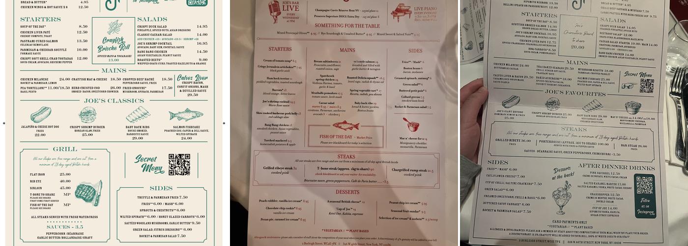 Joe Allen Menu