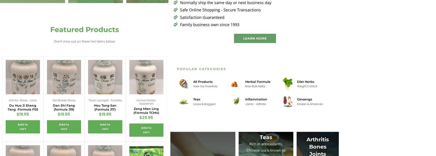 Far East Ginseng Herbs and Tea Menu