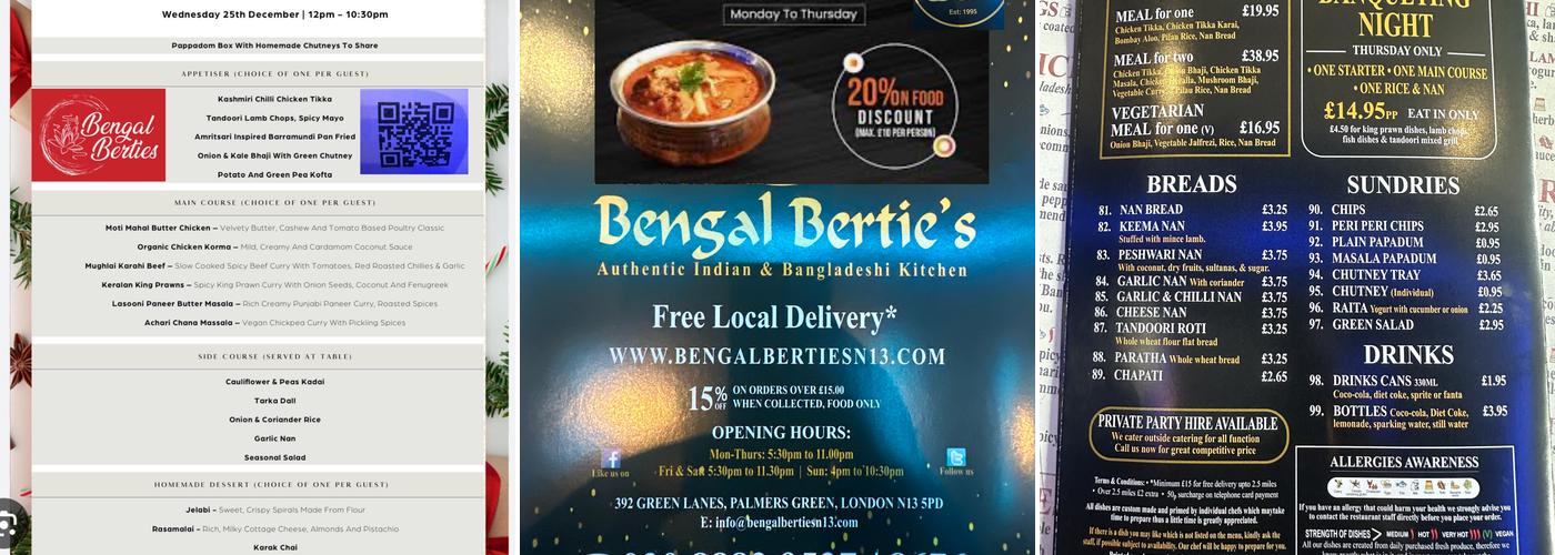 Bengal Bertie’s (Palmers Green) Menu