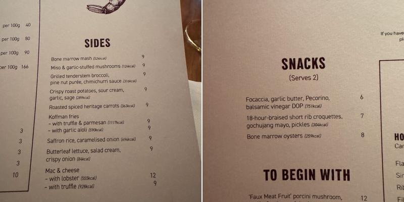 The Grill on Fifth at Harrods Menu