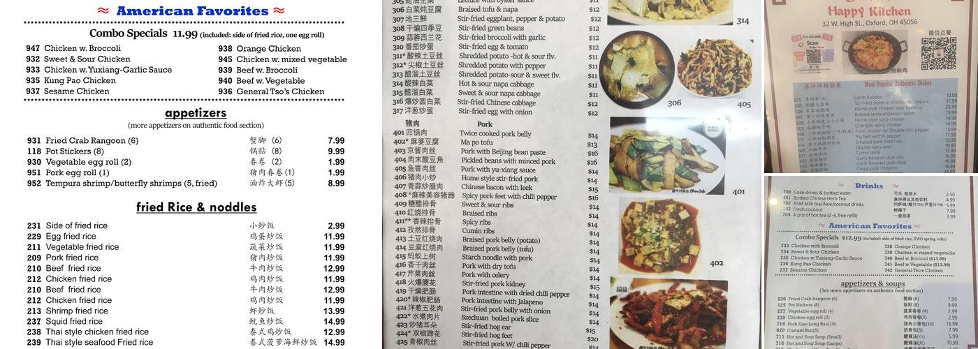 Happy Kitchen Menu