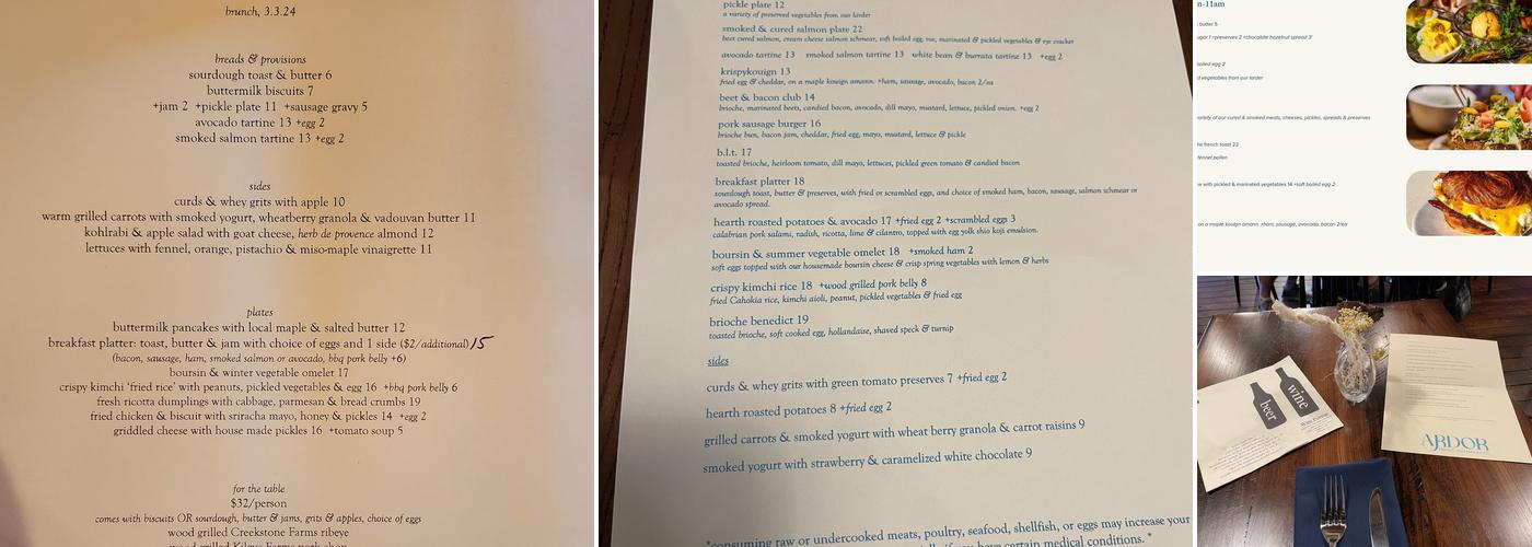 ARDOR Breads and Provisions Menu
