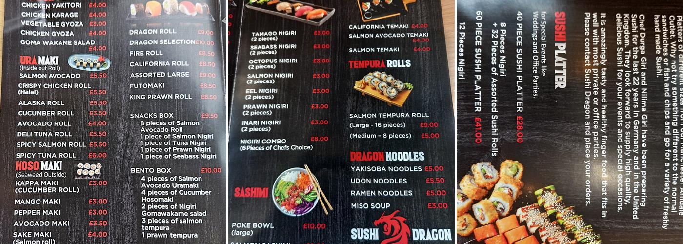 Sushi Dragon Menu