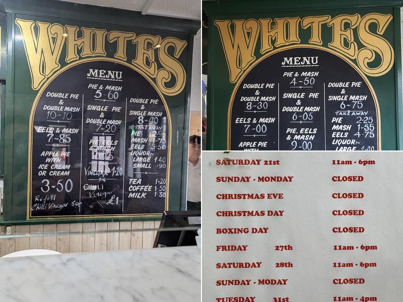 Whites Pie and Mash Shop Menu