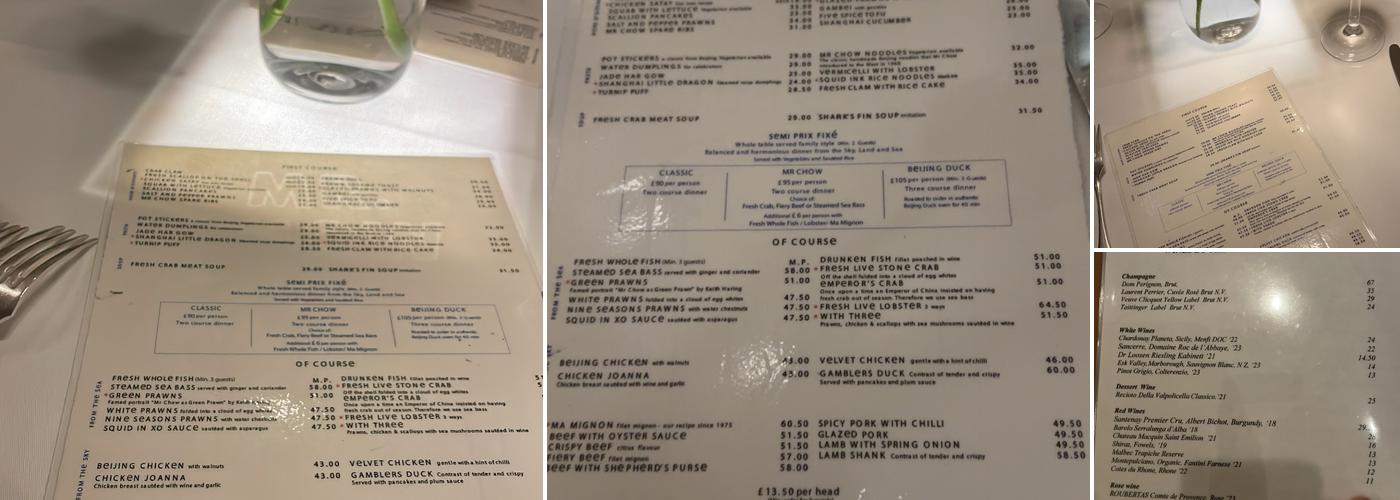 Mr Chow Menu