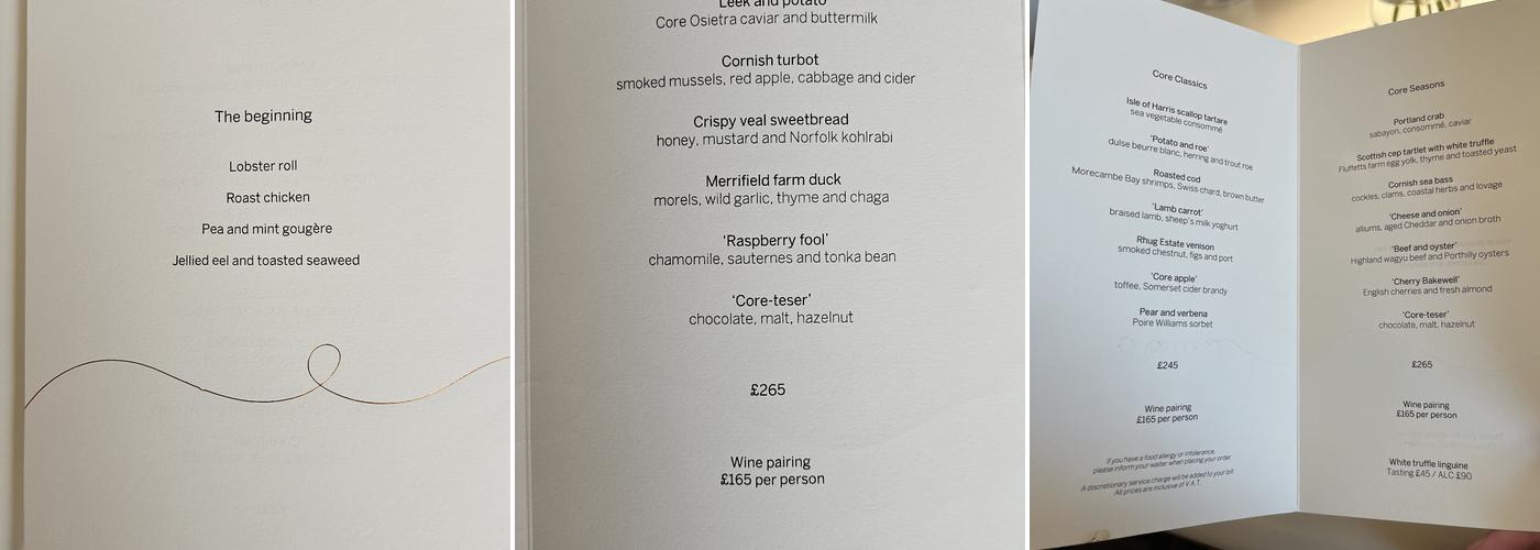 Core by Clare Smyth Menu