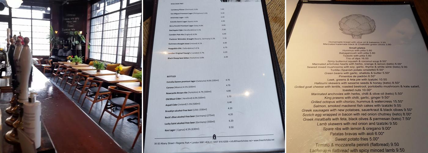 Queens Head & Artichoke Menu