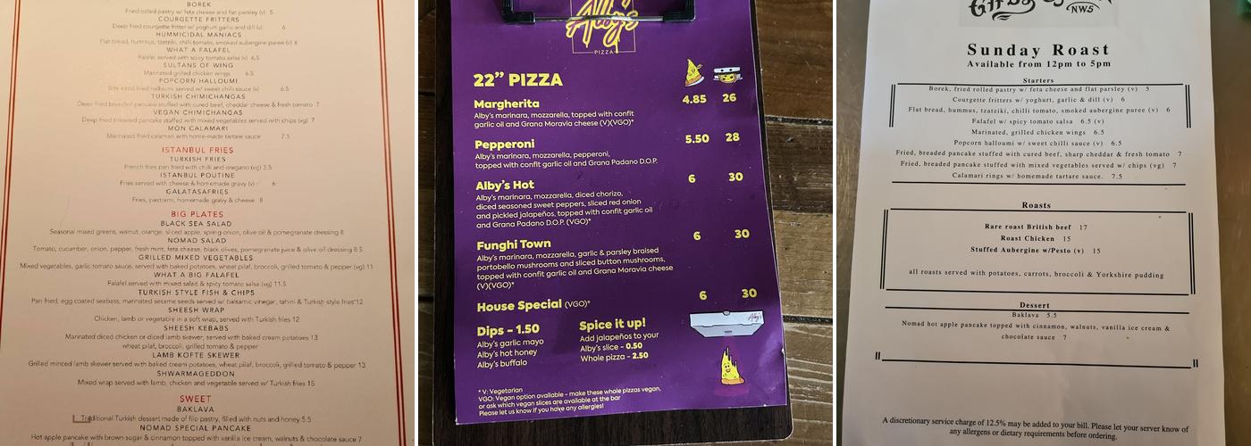 The Gipsy Queen Menu