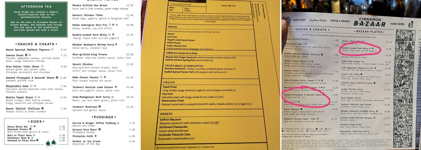 Cinnamon Bazaar Menu