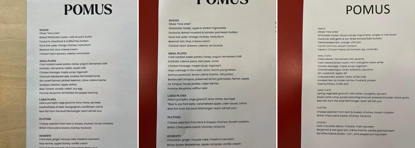 Pomus Margate Menu