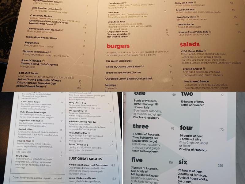 VEGA Restaurant & Bowling Glasgow Menu