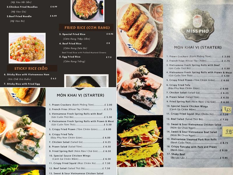 Miss Phở Menu