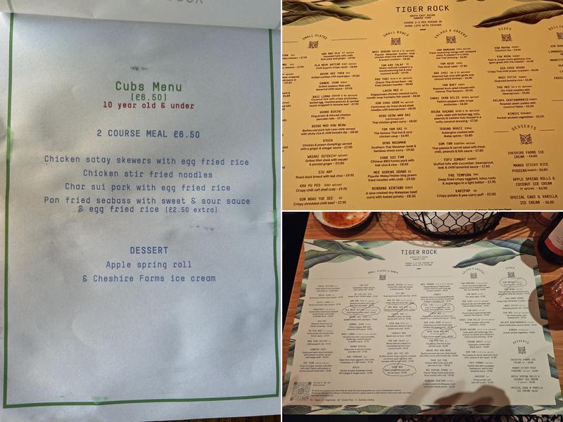 Tiger Rock Restaurant Renshaw Street Menu