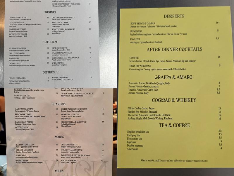 Noisy Oyster seafood bistro Menu