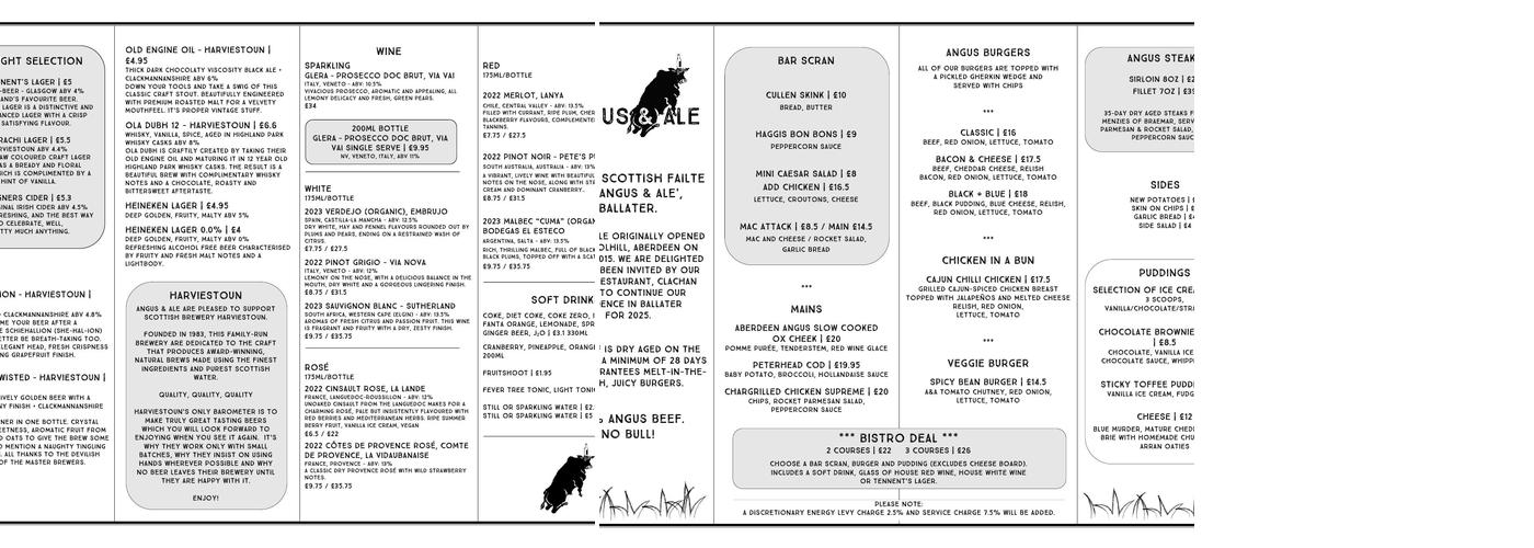 Angus & Ale Menu