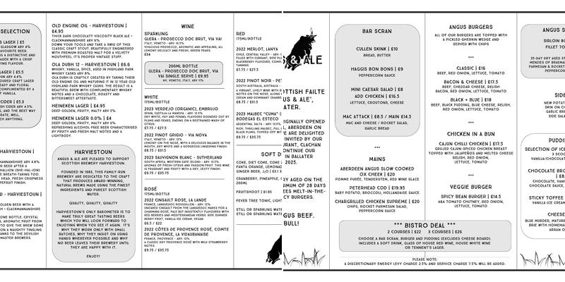 Angus & Ale Menu