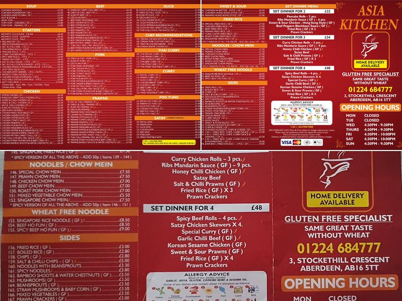 Asia Kitchen Aberdeen Menu