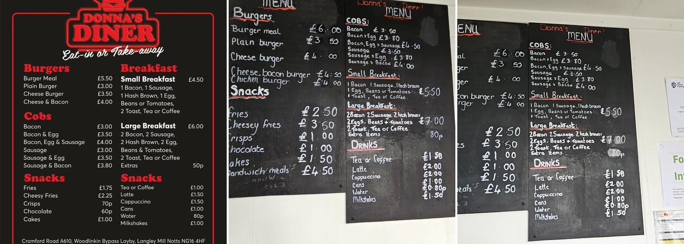 Donna's Diner Menu