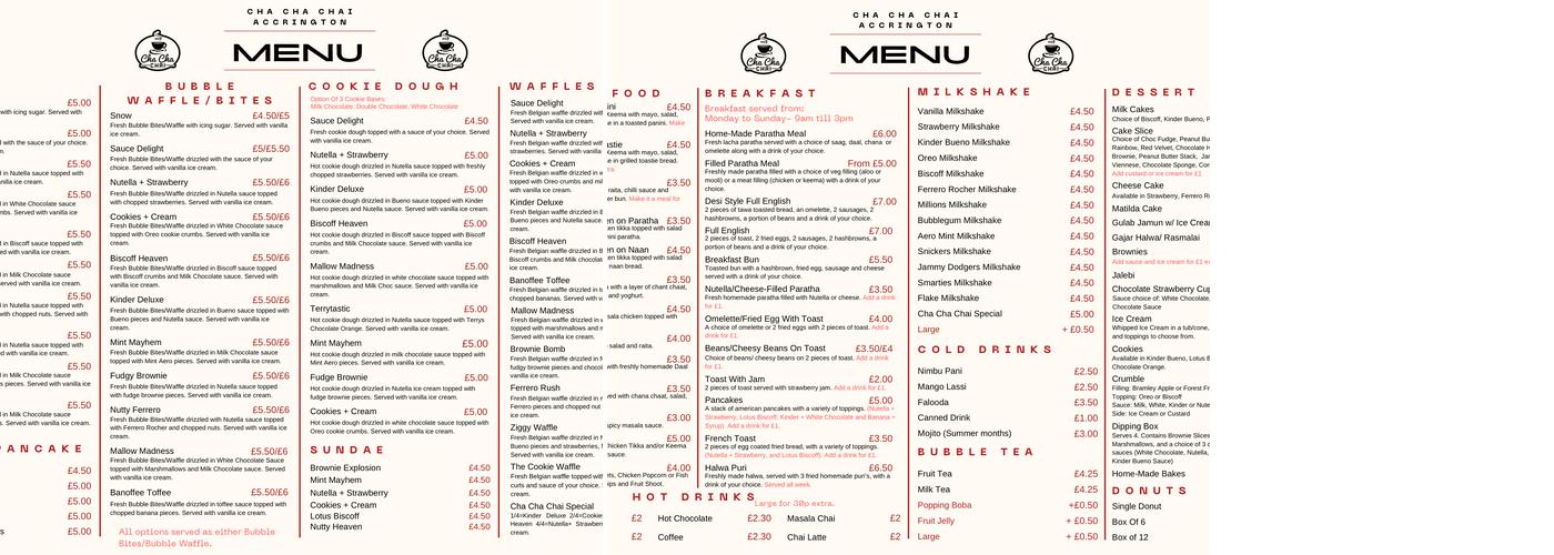 Cha Cha Chai Menu