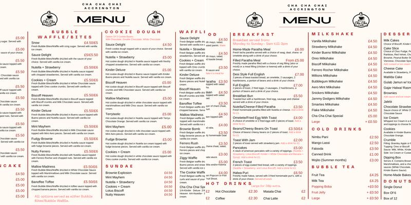 Cha Cha Chai Menu