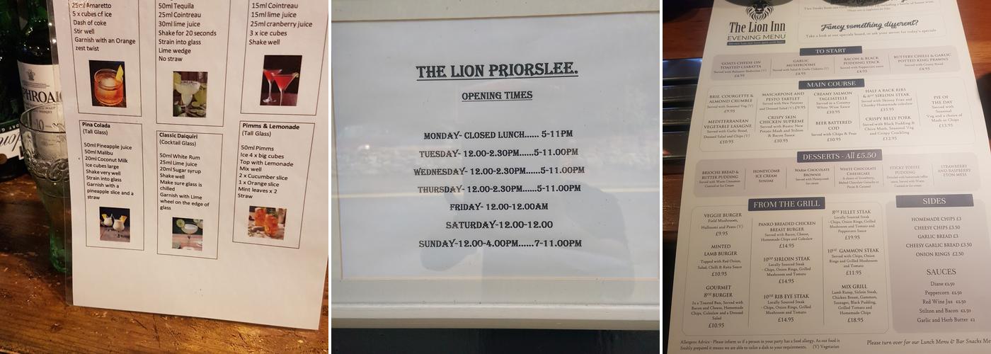 The Lion Inn Menu