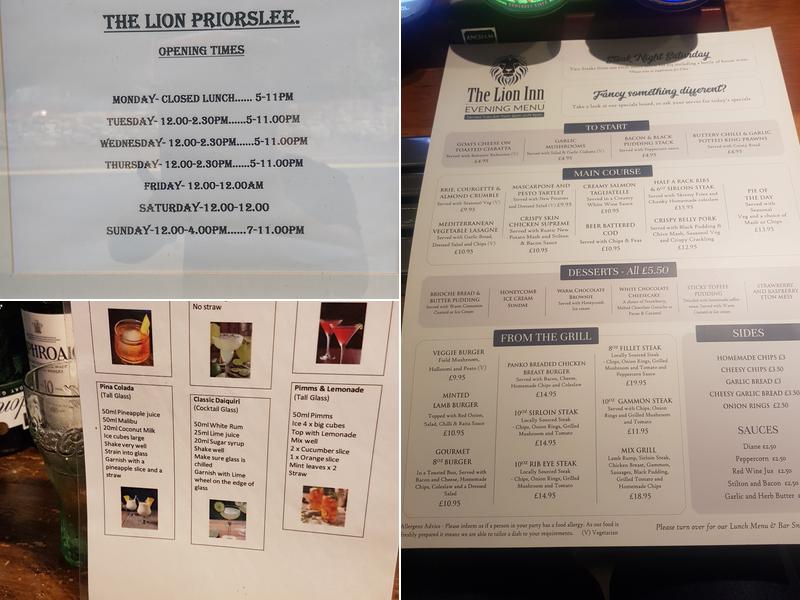 The Lion Inn Menu
